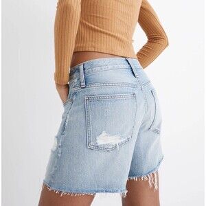 Madewell Ripped High Rise Denim Shorts Size 24 Steenwick Wash Mid Length Cotton
